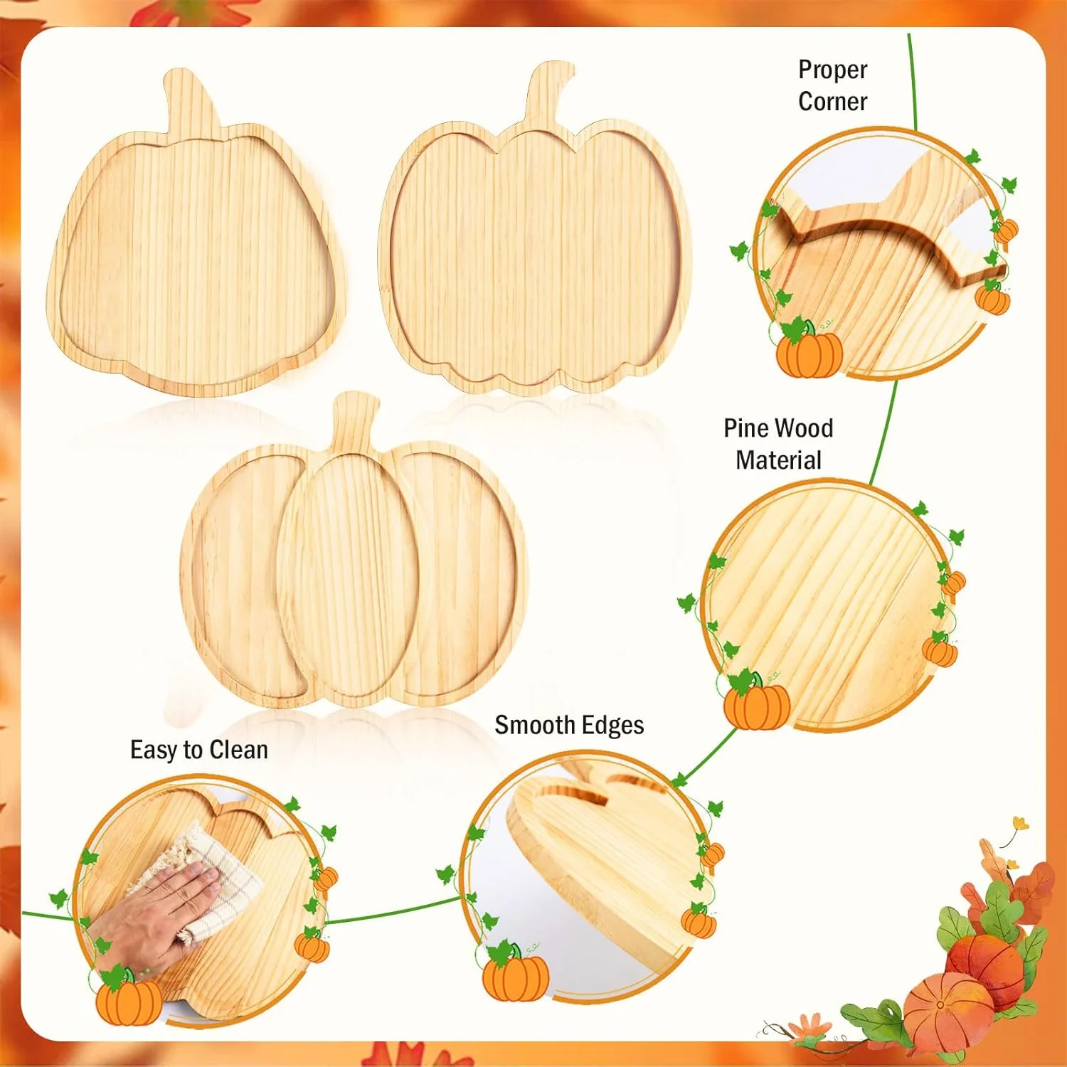 ست ۳ عددی تخته سرو چوبی طرح کدو تنبل، مناسب سرو و پذیرایی در جشن شکرگزاری، هالووین و مهمانی‌های پاییزی