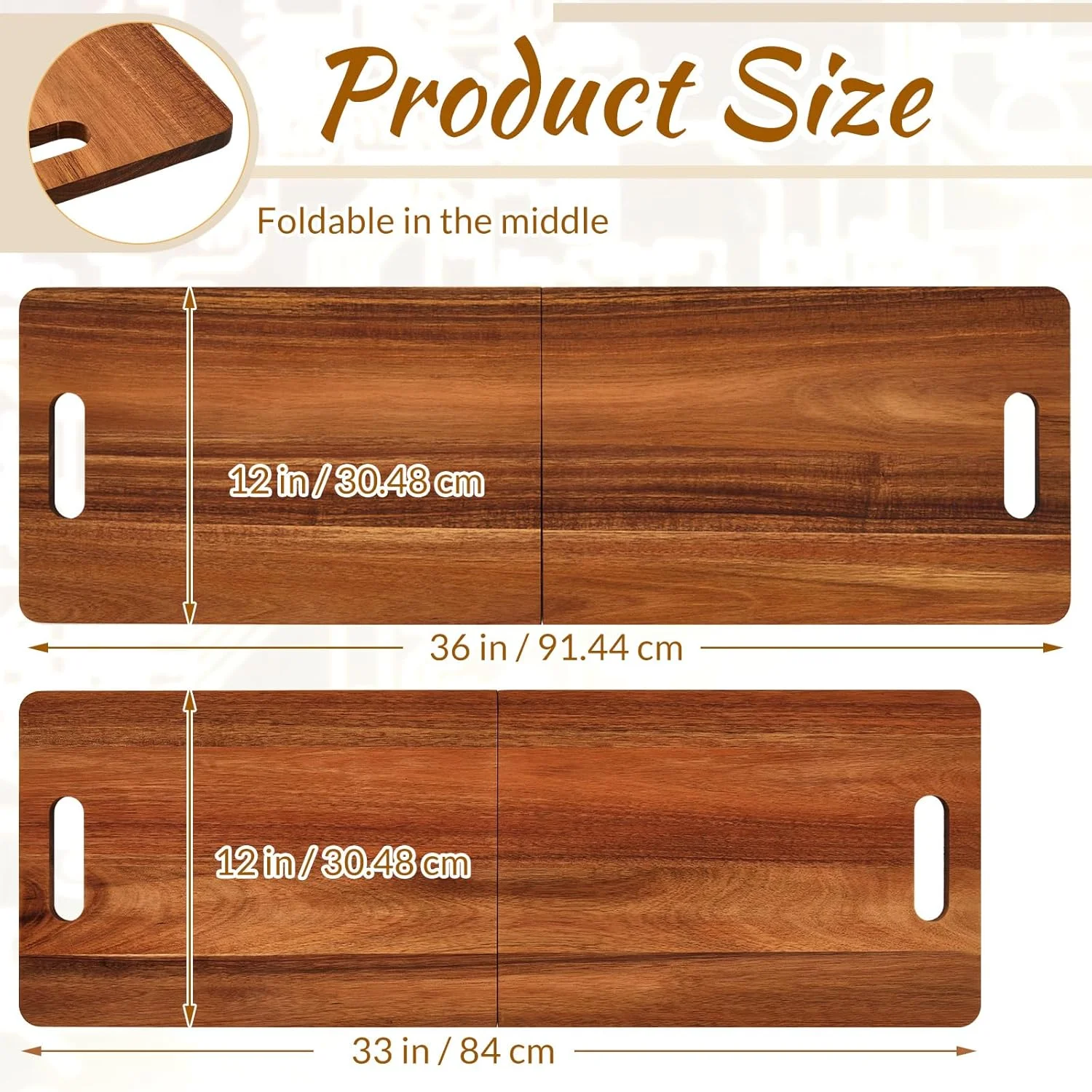 تخته سرو آکاسیا بزرگ با دستگیره، تاشو، 84x30 سانتی متر، تخته پنیر چوبی مستطیلی فوق العاده بلند برای مهمانی، پیش غذا، هدیه خانه نویی