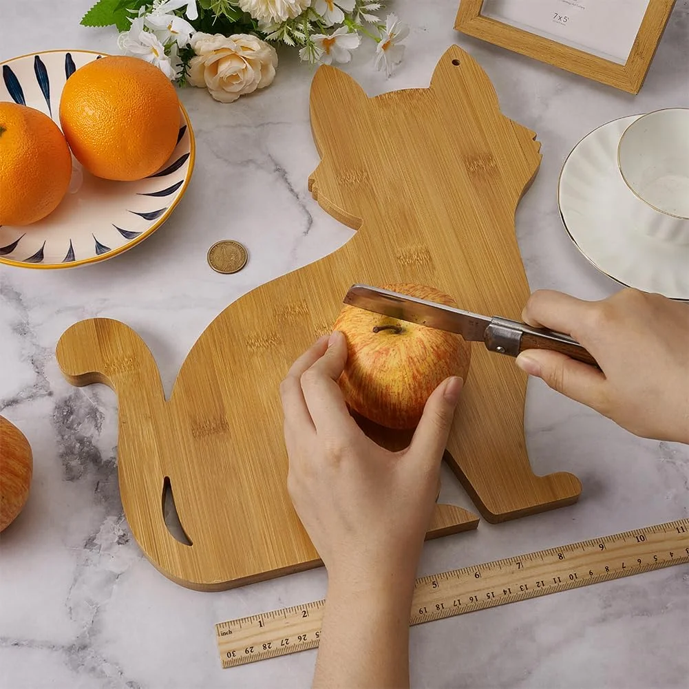 تخته سرو طرح گربه ای FINGERINSPIRE، 288x280x15 میلی متر، تخته برش چوبی طرح گربه ای، تخته سرو قهوه ای شنی، تخته اردو خوری چوبی طبیعی طرح گربه، سینی سرو طرح گربه ای برای دکور آشپزخانه منزل