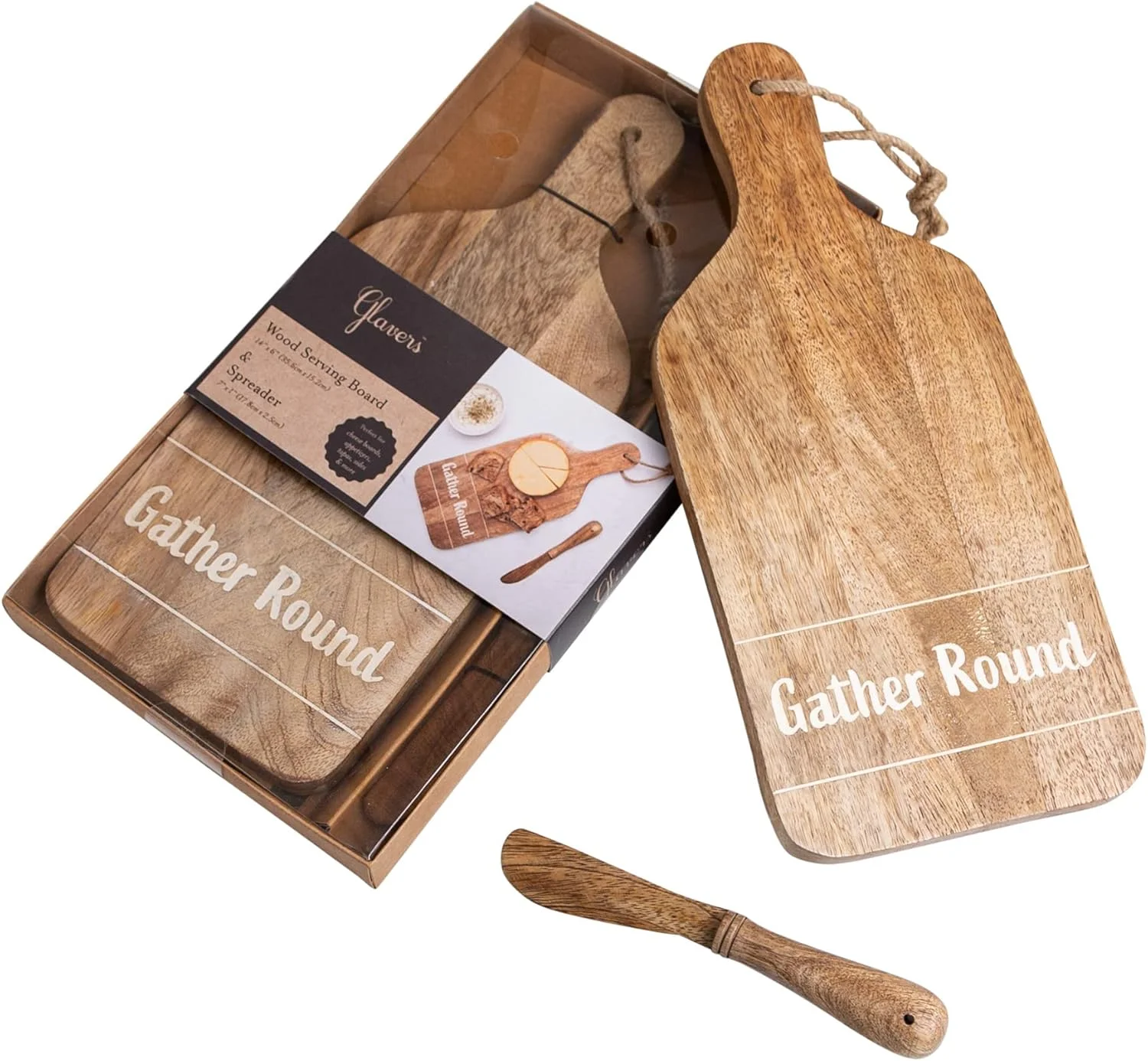 تخته برش چوبی Glaver's - تخته پنیر، تخته سرو به همراه کفگیر چوبی - تخته استیک، تخته های سرو چوبی - بدون BPA، بادوام و شستشوی آسان