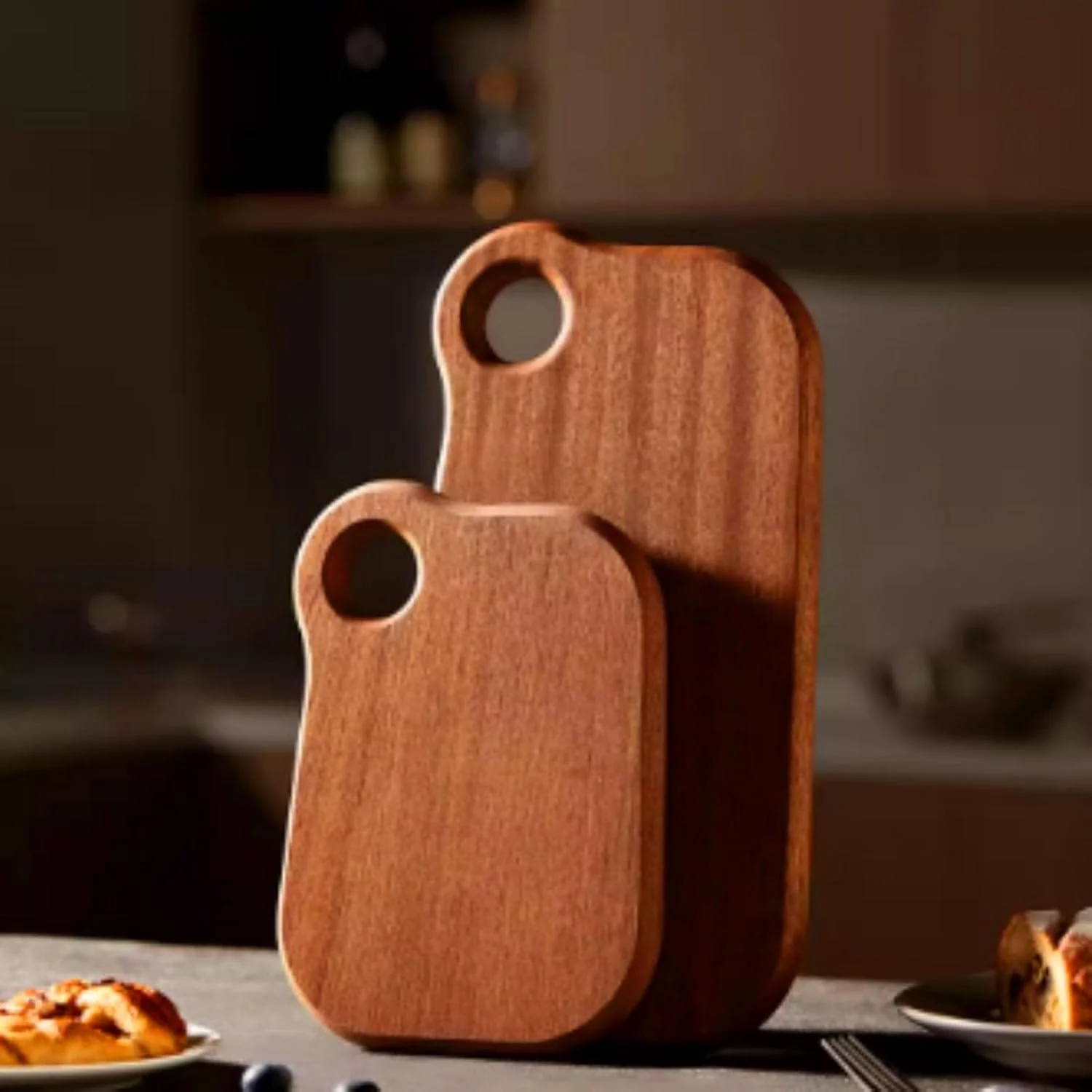 تخته برش چوبی کوچک آبنوس گرنی - صفحه میوه چوبی سبک و جمع و جور با سوراخ آویز برای آشپزخانه (L)