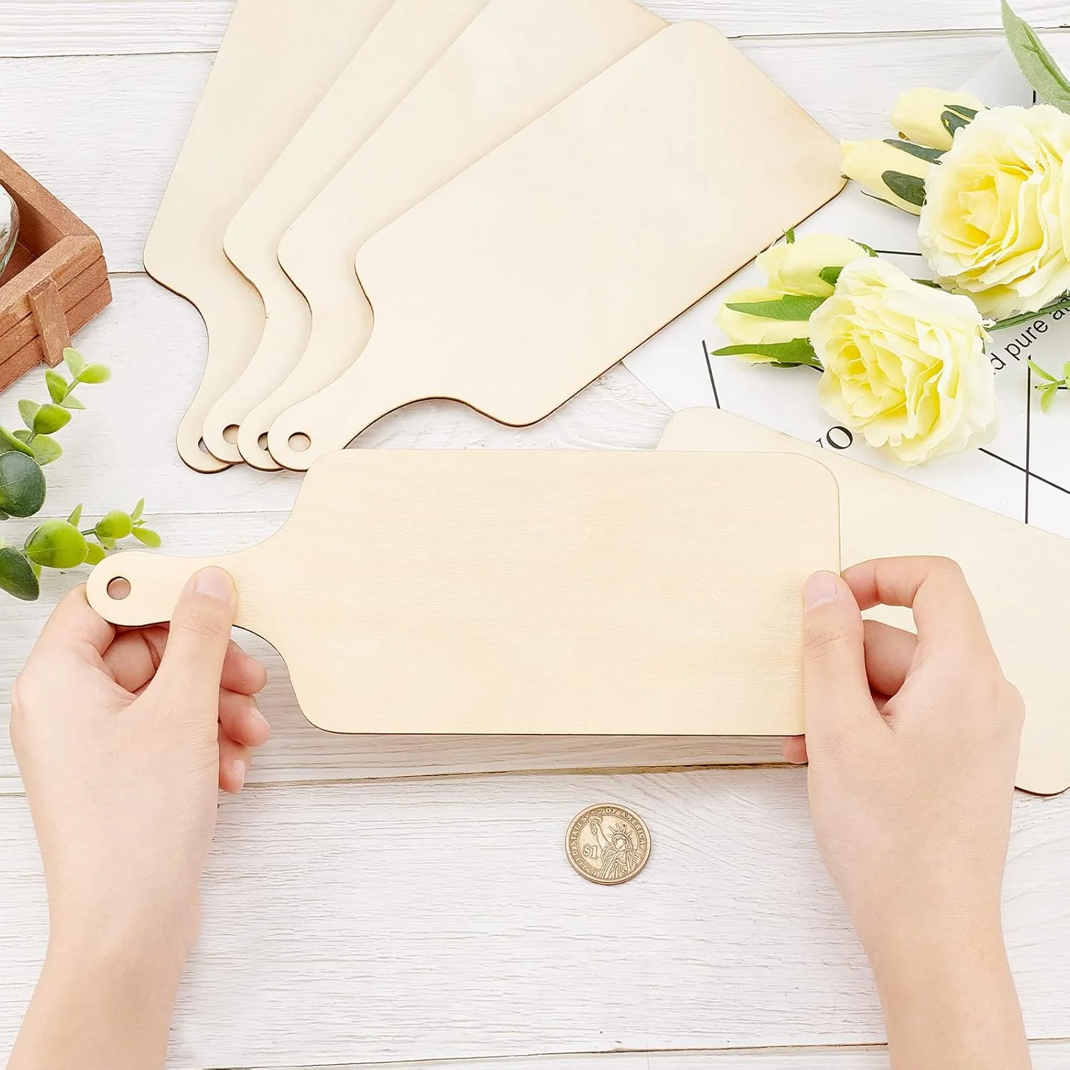 گورج‌کرفت 6 عدد تخته برش چوبی کوچک با دسته، تخته برش چوبی ناتمام، تخته سرو کوچک برای لوازم آشپزخانه، سبزیجات و میوه