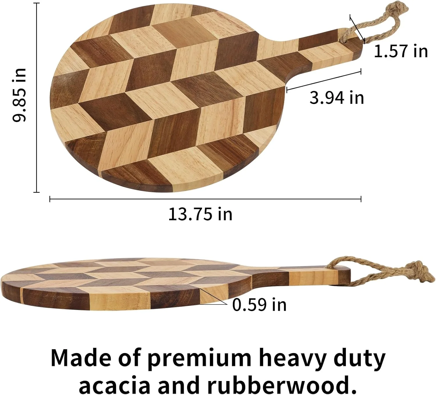 تخته برش گرد چوبی اقاقیا، مناسب برای گوشت، پنیر، سبزیجات، نان و سینی مزه - تخته سرو چوبی تزئینی برای آشپزخانه و اتاق غذاخوری