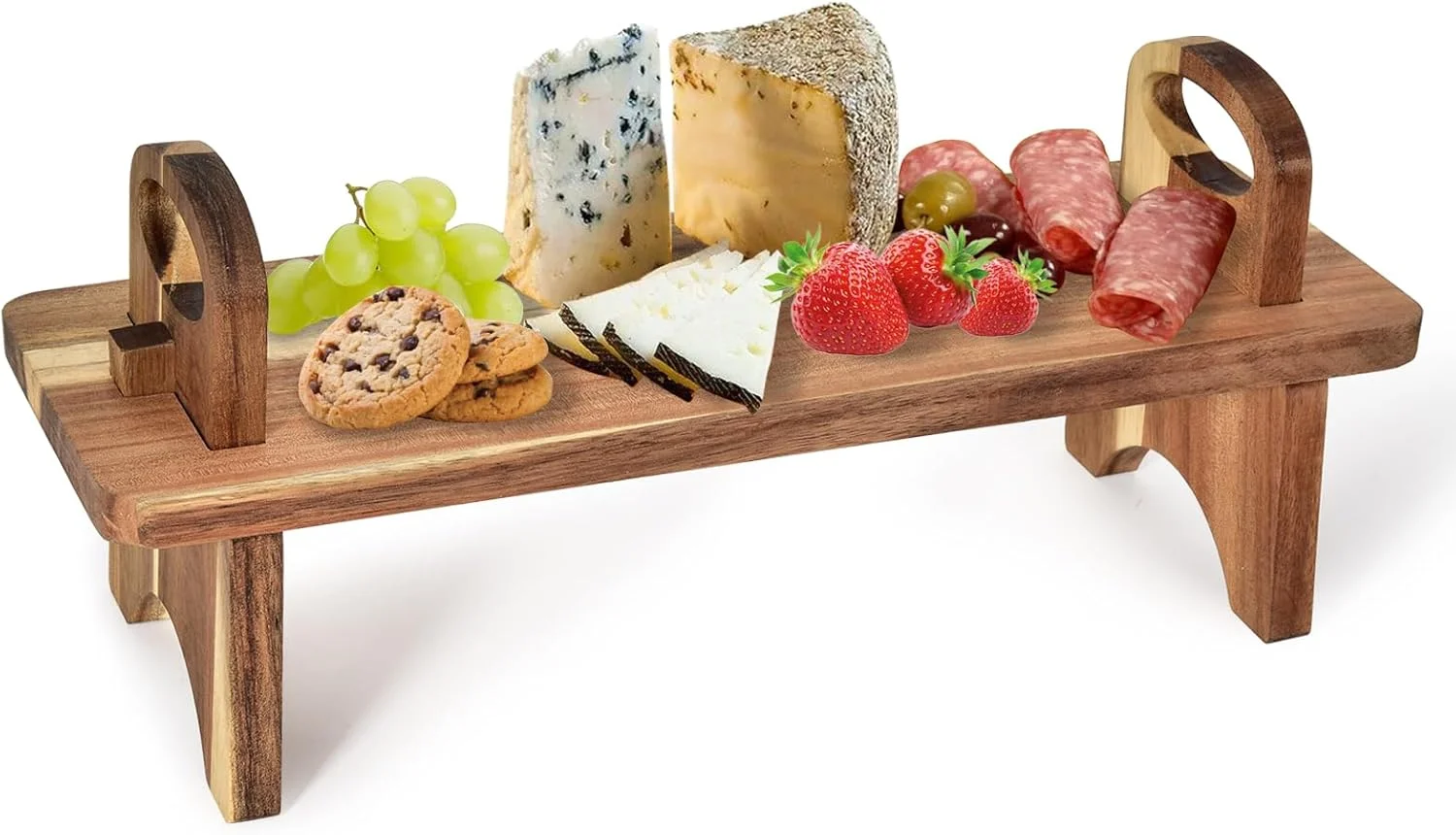 ظرف سرو پایه دار چوبی آکاسیا، مناسب برای نمایش کیک، تخته پنیر و سرو سالاد، ایده آل برای چای بعد از ظهر، تاپاس، بوفه و صبحانه، کیک، دسر و پذیرایی
