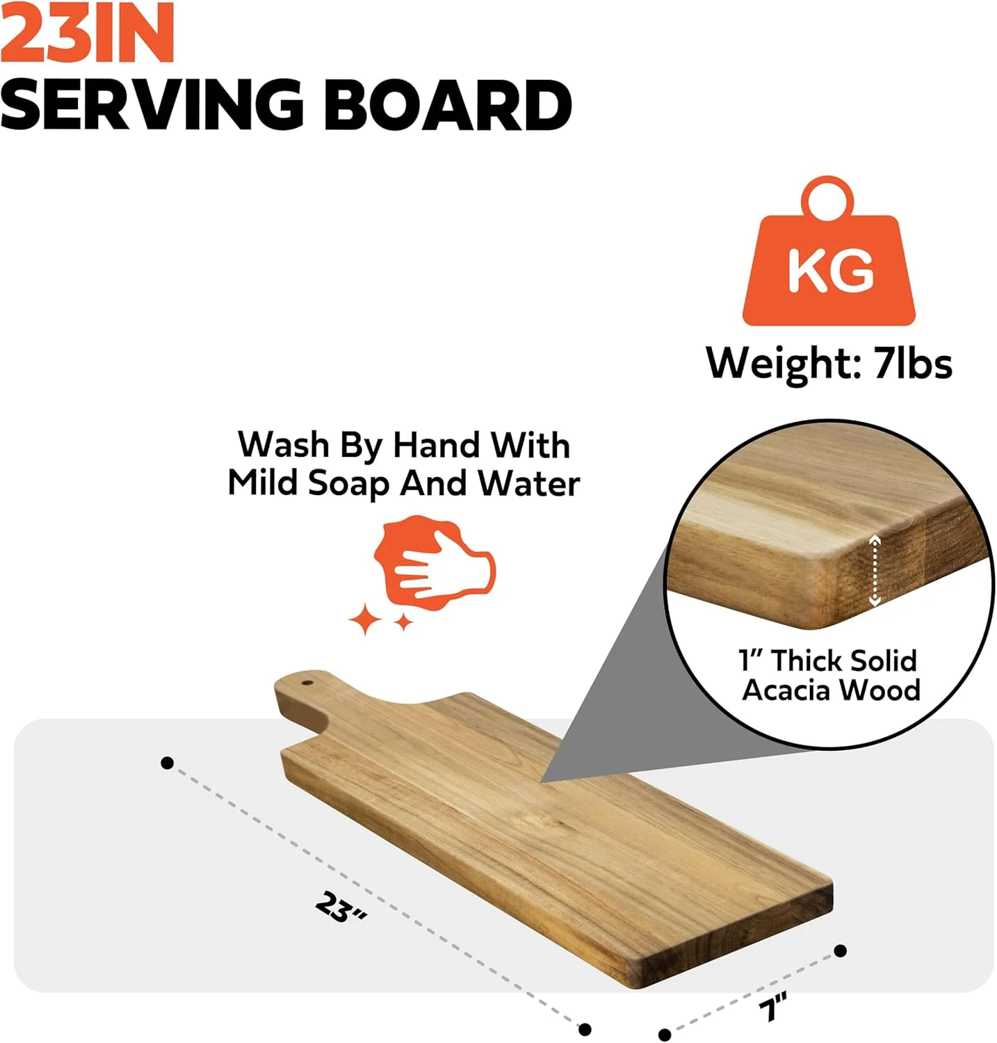 تخته سرو چوبی هومستد 23 اینچی، تخته پنیر با دستگیره، ساخته شده از چوب اقاقیای دارای گواهی FSC با پوشش ایمن برای مواد غذایی - ضخامت 1 اینچ تخته سرو چوبی هومستد 23 اینچی، تخته پنیر با دستگیره، ساخته شده از چوب اقاقیای دارای گواهی FSC با پوشش ایمن برای مواد غذایی - ضخامت 1 اینچ