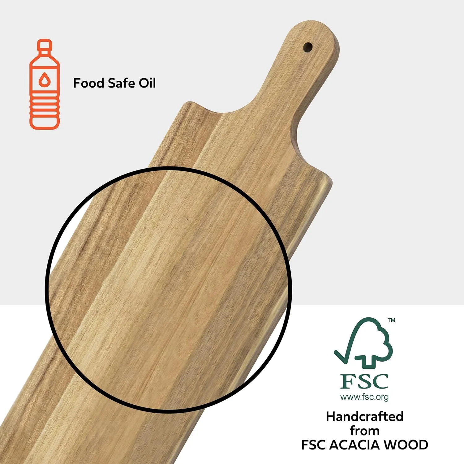 تخته سرو چوبی هومستد 23 اینچی، تخته پنیر با دستگیره، ساخته شده از چوب اقاقیای دارای گواهی FSC با پوشش ایمن برای مواد غذایی - ضخامت 1 اینچ تخته سرو چوبی هومستد 23 اینچی، تخته پنیر با دستگیره، ساخته شده از چوب اقاقیای دارای گواهی FSC با پوشش ایمن برای مواد غذایی - ضخامت 1 اینچ