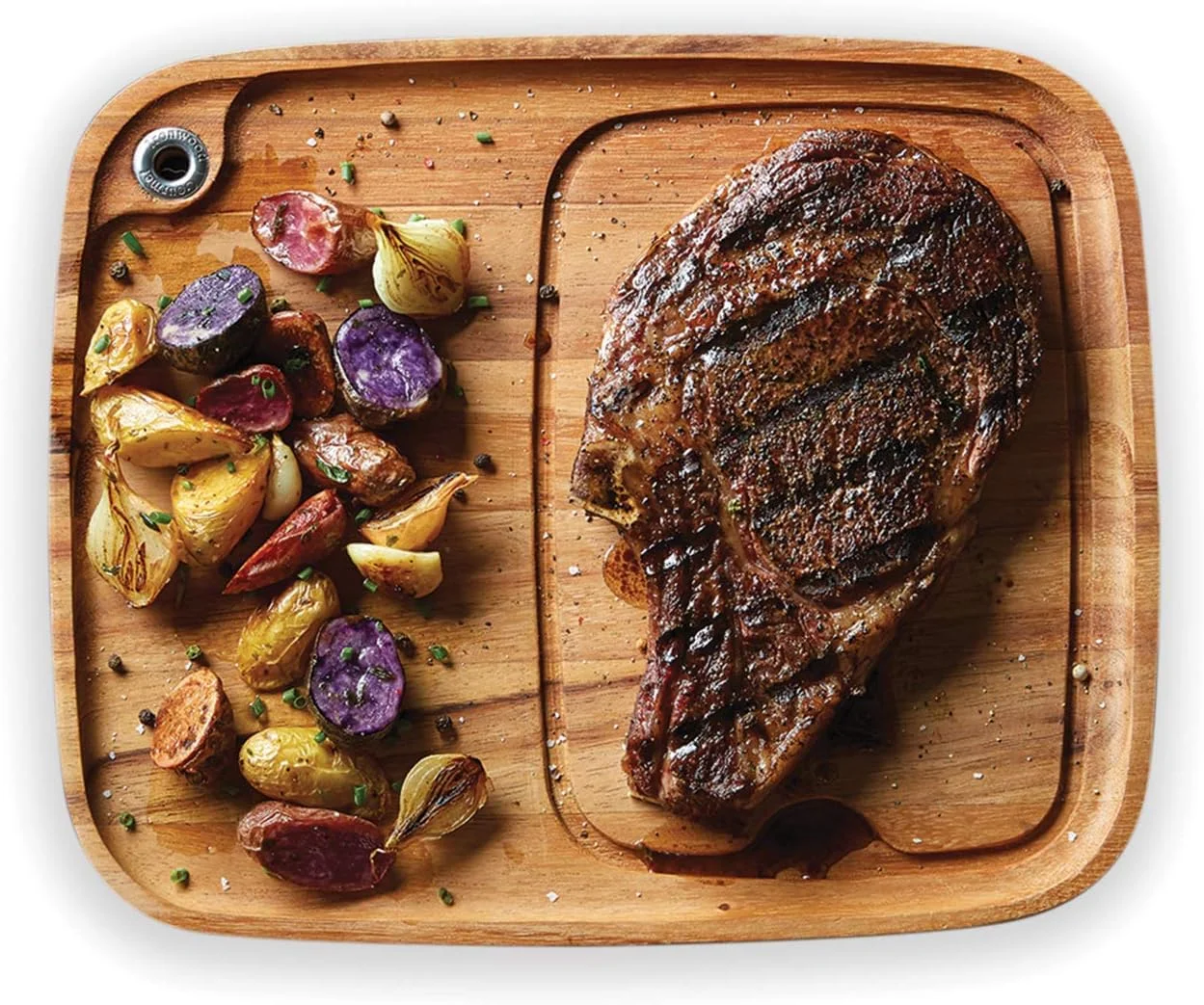 تخته استیک Ironwood Gourmet Fort Worth با کانال آبمیوه، چوب اقاقیا، 33x28x1.9 سانتی متر