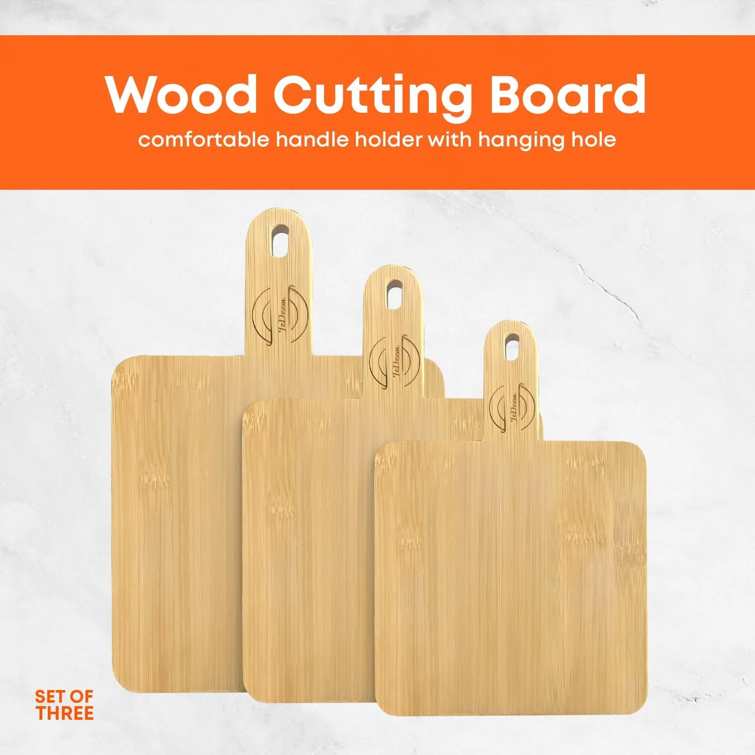 ست تخته برش چوبی بامبو 3 تکه JeDeem | تخته خردکن شیک آشپزخانه، تخته پیتزا، بشقاب سوشی، سینی سرو استیک چوب جامد | سازگار با محیط زیست و بادوام برای گوشت، سبزیجات، پنیر، آماده سازی غذا