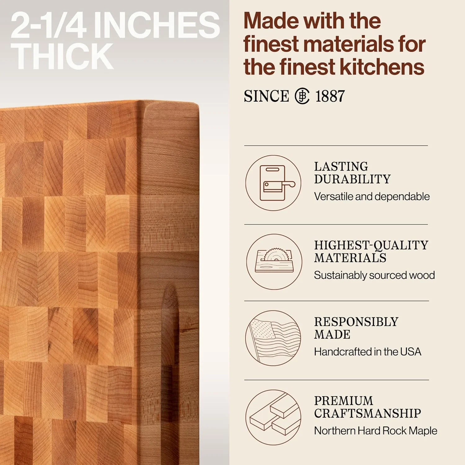 تخته گوشت بزرگ چوبی دو طرفه جان بوس بلاک سری CCB، 50.8x38.1x5.7 سانتی متر، افرا