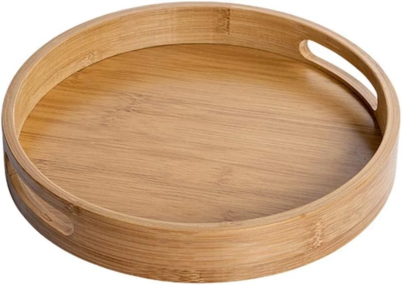 سینی سرو چوبی گرد JUCOO، بشقاب چوبی، دیس غذا و نوشیدنی چند منظوره