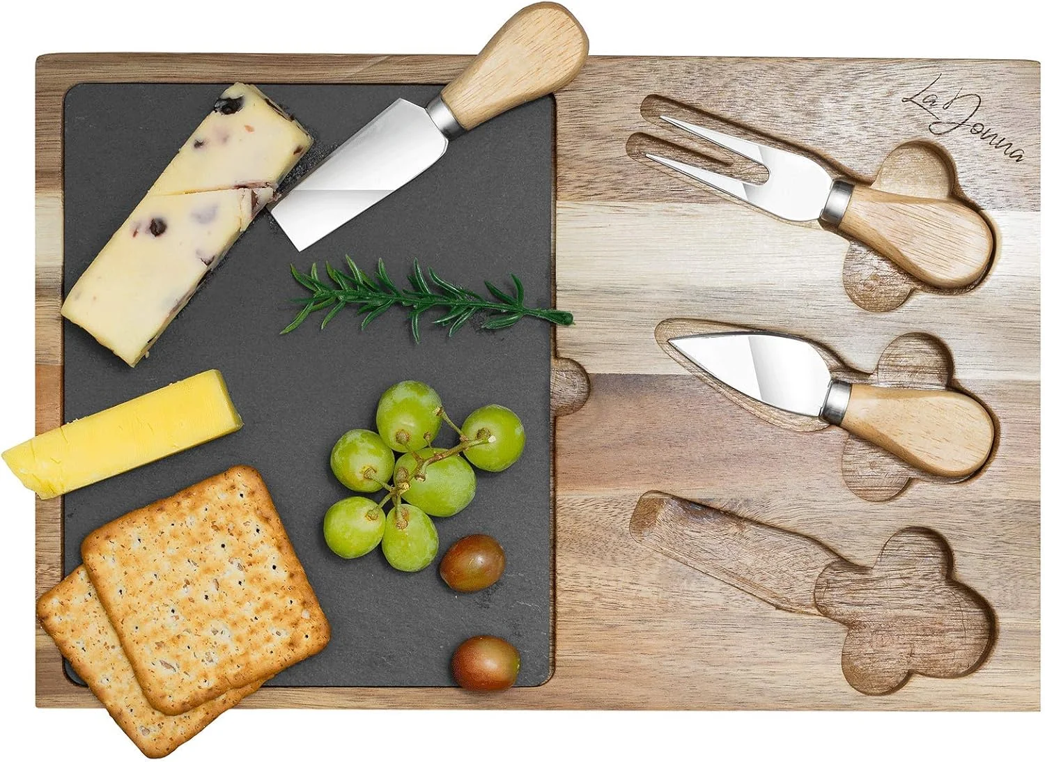 سینی سرو پنیر و ست چاقو لادونا | تخته های سرو برای ظروف پذیرایی | ست هدیه تخته پنیر چوبی شامل 2 چاقو و 1 چنگال | ست تخته پنیر سینی سرو پنیر و ست چاقو لادونا | تخته های سرو برای ظروف پذیرایی | ست هدیه تخته پنیر چوبی شامل 2 چاقو و 1 چنگال | ست تخته پنیر