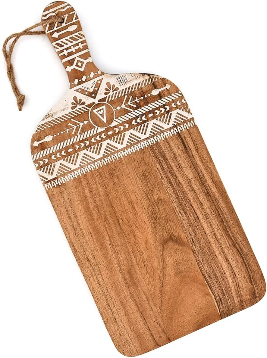 تخته برش کیمونا، تخته خردکن چوبی اقاقیا با دسته، تخته سرو چوبی تزئینی برای آشپزخانه و اتاق غذاخوری (38 X 18 X 1.6 سانتی متر)