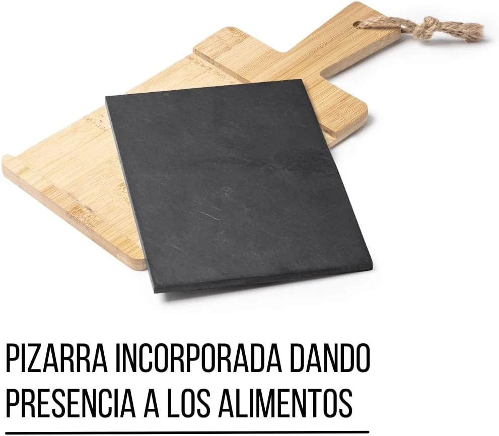 تخته برش آشپزخانه، تخته چوبی بامبو و سنگ لوح با دسته ارگونومیک، تخته آشپزخانه چوبی محکم، برای سرو سوسیس و خرد کردن گوشت، پنیر و نان باربیکیو