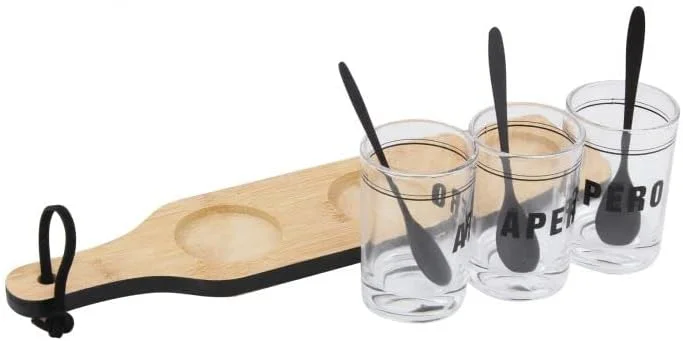 سینی سرو چوبی کوپمن با ست 3 لیوان برای نوشیدنی، پیش غذا، استارتر و مزه سینی سرو چوبی کوپمن با ست 3 لیوان برای نوشیدنی، پیش غذا، استارتر و مزه