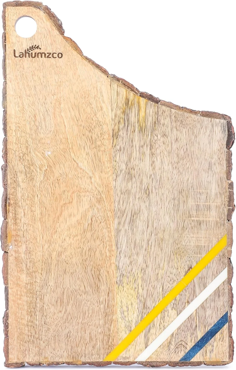 تخته سرو چوبی انبه لاهومزکو با پوست درخت، تخته برش با روکش رزین، تخته خردکن، تخته پنیر، سبزیجات، نان و کالباس - تخته سرو چوبی تزئینی برای آشپزخانه و غذاخوری 35x23 سانتی متر