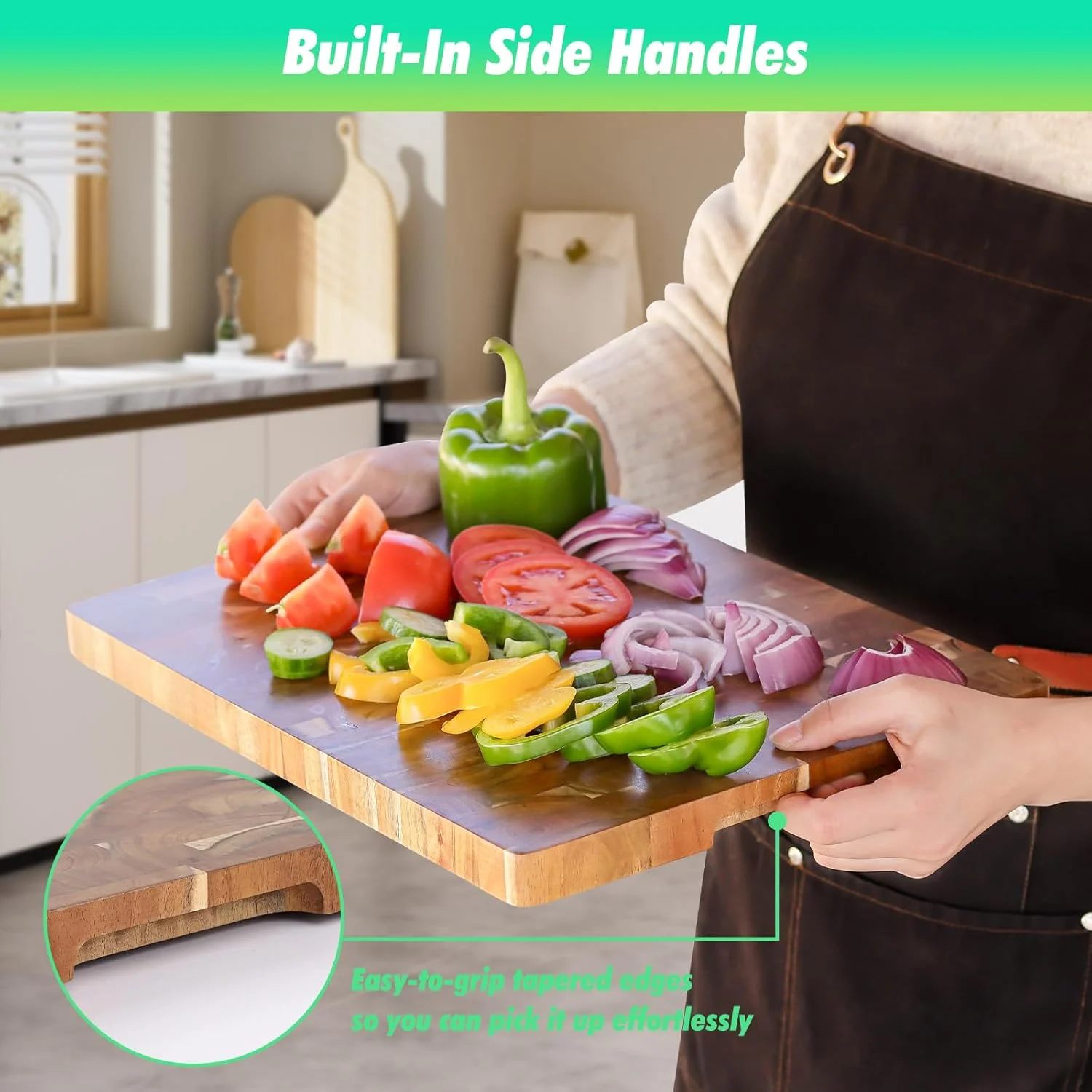 تخته برش چوبی آکاسیا LeJuveny برای آشپزخانه - تخته سرو و خردکن بزرگ چوبی آکاسیا طبیعی برای گوشت، سبزیجات، میوه ها، پنیر و سوسیس (40×30×2.5 سانتی متر)