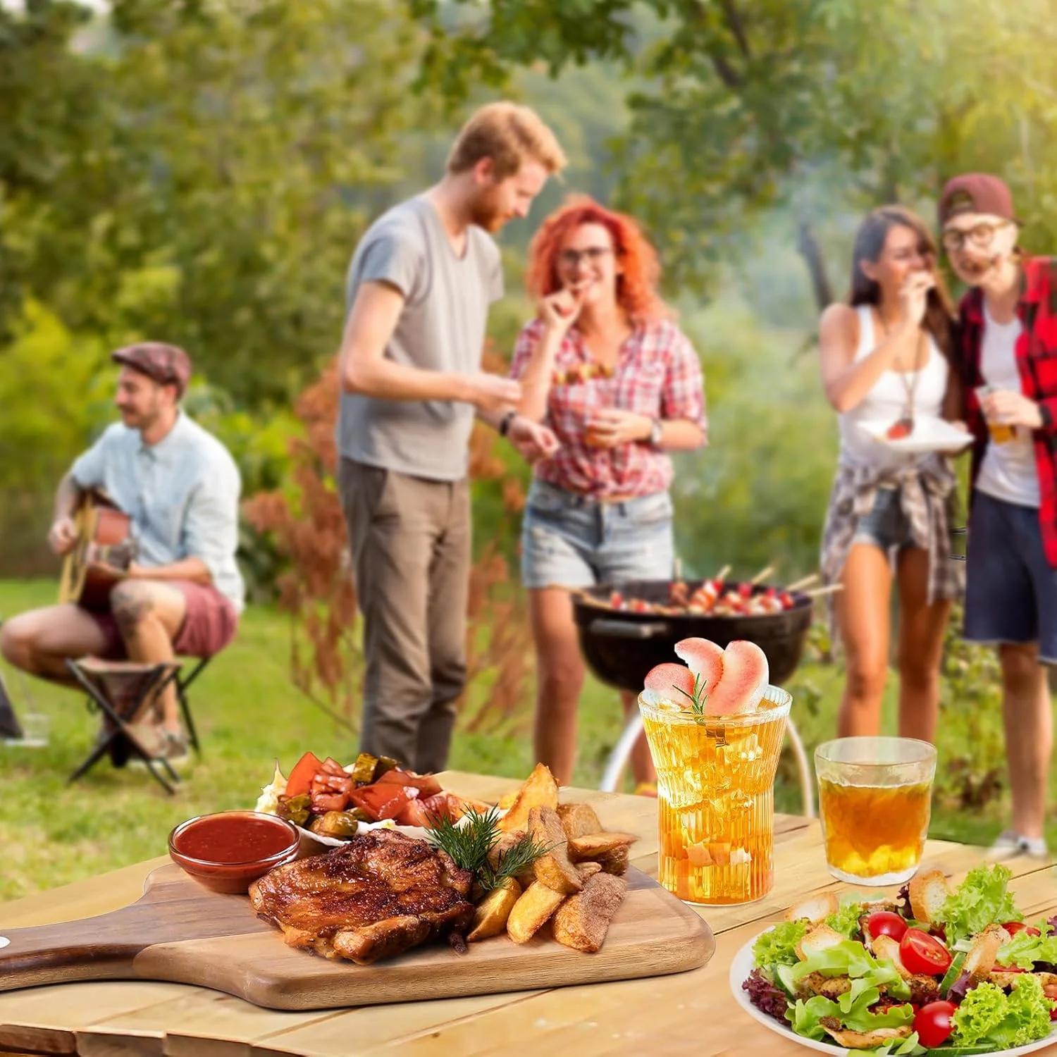 تخته پنیر LeJuveny، ست 4 تکه تخته سرو پنیر چوبی آکاسیا - بشقاب پنیر چوبی و چاقو و چنگال پنیر