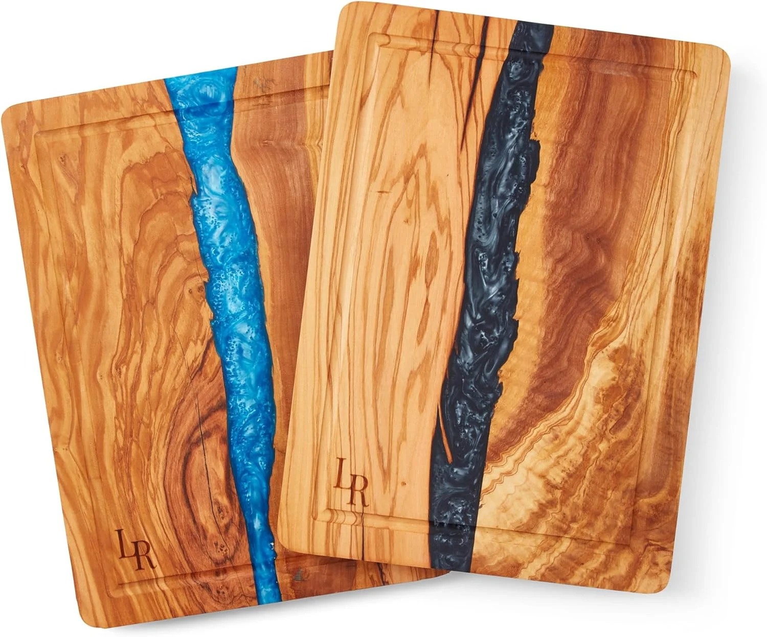 تخته برش چوب زیتون با رزین لوکس، تخته سرو چوبی بزرگ (35x25x2 سانتی متر)، تخته سرو چوبی، روغن کاری شده، تخته برش برای آشپزخانه (مشکی)