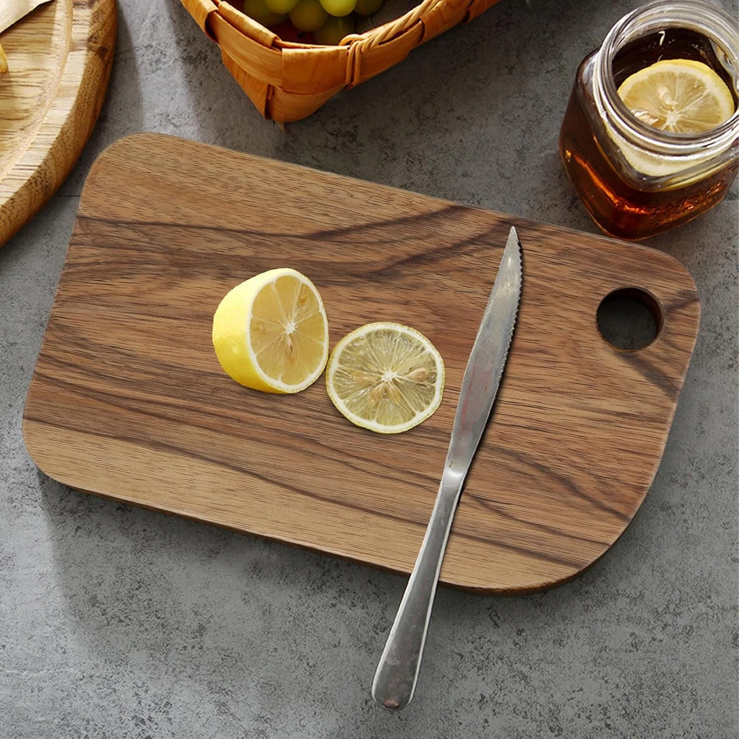 تخته برش چوبی کوچک Luocute، تخته خردکن چوبی برای نان، سبزیجات، میوه ها، تخته پیتزا چوبی و ست تخته پنیر شام با سوراخ، اندازه پهن ممتاز، تمیز کردن آسان برای آشپزخانه