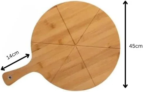 تخته پیتزا خوری بامبو مارکو پاول، 45 سانتی متر، 6 قسمتی، تخته سرو چوبی بادوام به همراه برش پیتزا، مناسب برای آماده سازی غذا، تخته سرو اردو خوری
