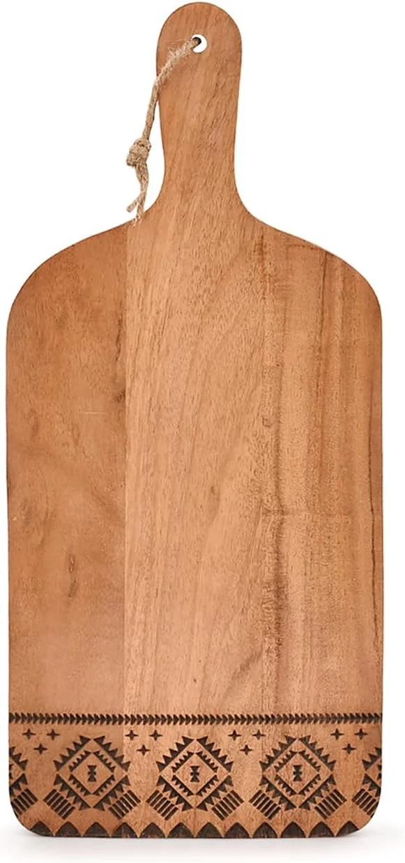 تخته برش چوبی آکاسیا، تخته سرو پنیر، تخته گوشت، تخته حکاکی، تخته سرو چوبی تزئینی برای آشپزخانه (38 X 18 X 1.6 سانتیمتر)