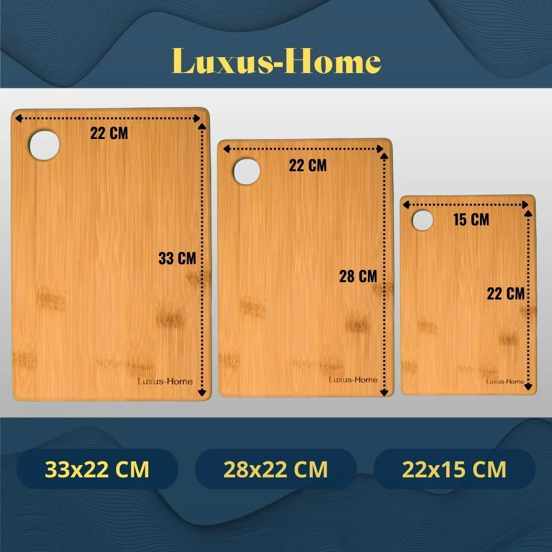 تخته گوشت چوبی لوکس هوم (ست 3 عددی) - 3 تخته برش بامبو بسیار ضخیم - 33x22 سانتی متر / 28x22 سانتی متر / 22x15 سانتی متر - تخته چوبی عالی برای آشپزخانه، تخته نان و تخته سرو