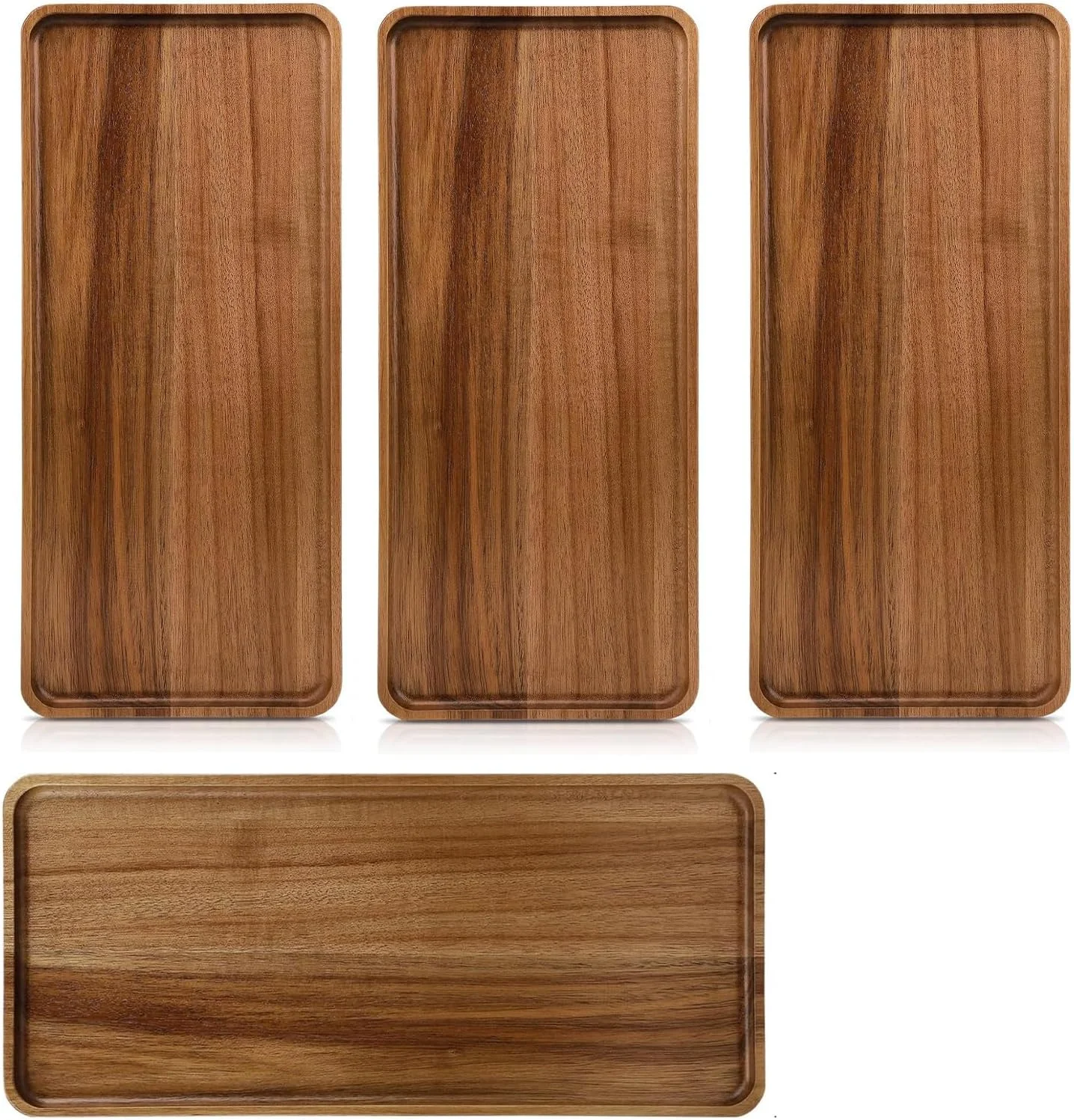 ست ۴ عددی سینی سرو چوبی، بشقاب سرو چوبی با لبه برجسته، تخته سرو چوبی برای سرو غذا، سینی چوب اقاقیا برای سرو میان وعده، صبحانه، سوشی، قهوه، چای و پیش غذا (36x14x1.5CM) ست ۴ عددی سینی سرو چوبی، بشقاب سرو چوبی با لبه برجسته، تخته سرو چوبی برای سرو غذا، سینی چوب اقاقیا برای سرو میان وعده، صبحانه، سوشی، قهوه، چای و پیش غذا (36x14x1.5CM)