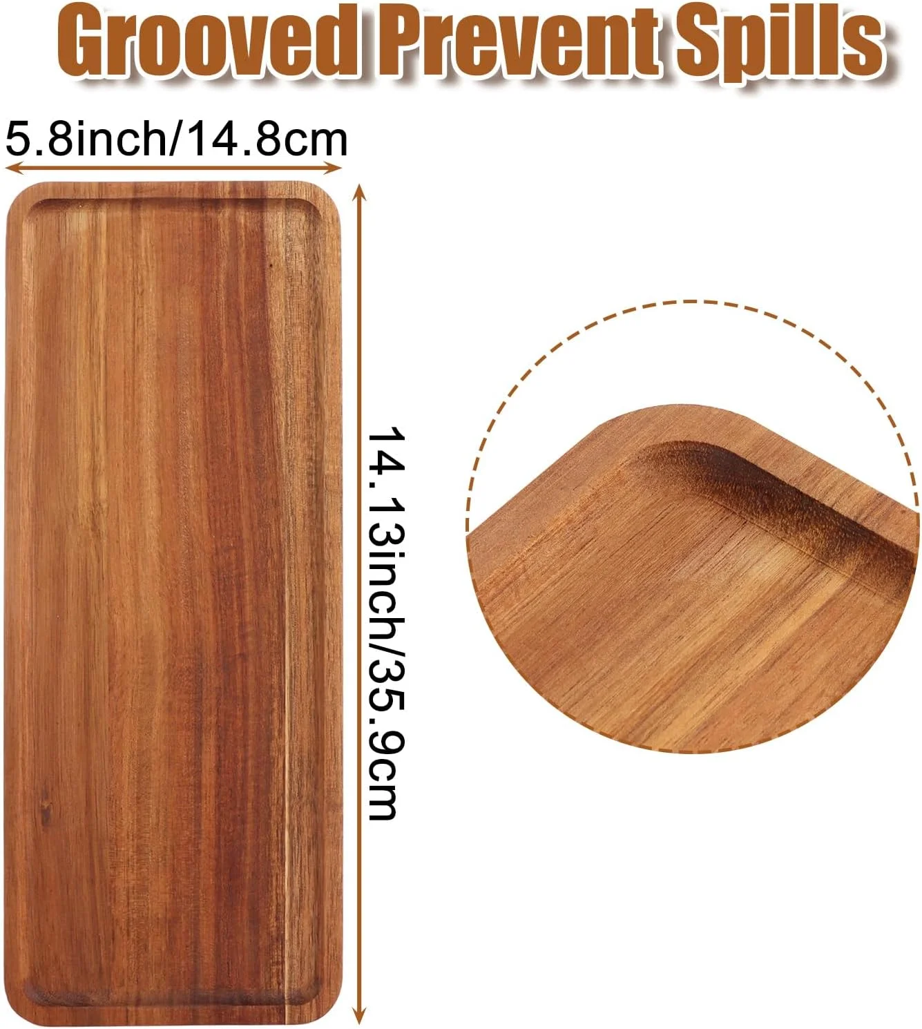 ست ۴ عددی سینی سرو چوبی، بشقاب سرو چوبی با لبه برجسته، تخته سرو چوبی برای سرو غذا، سینی چوب اقاقیا برای سرو میان وعده، صبحانه، سوشی، قهوه، چای و پیش غذا (36x14x1.5CM)