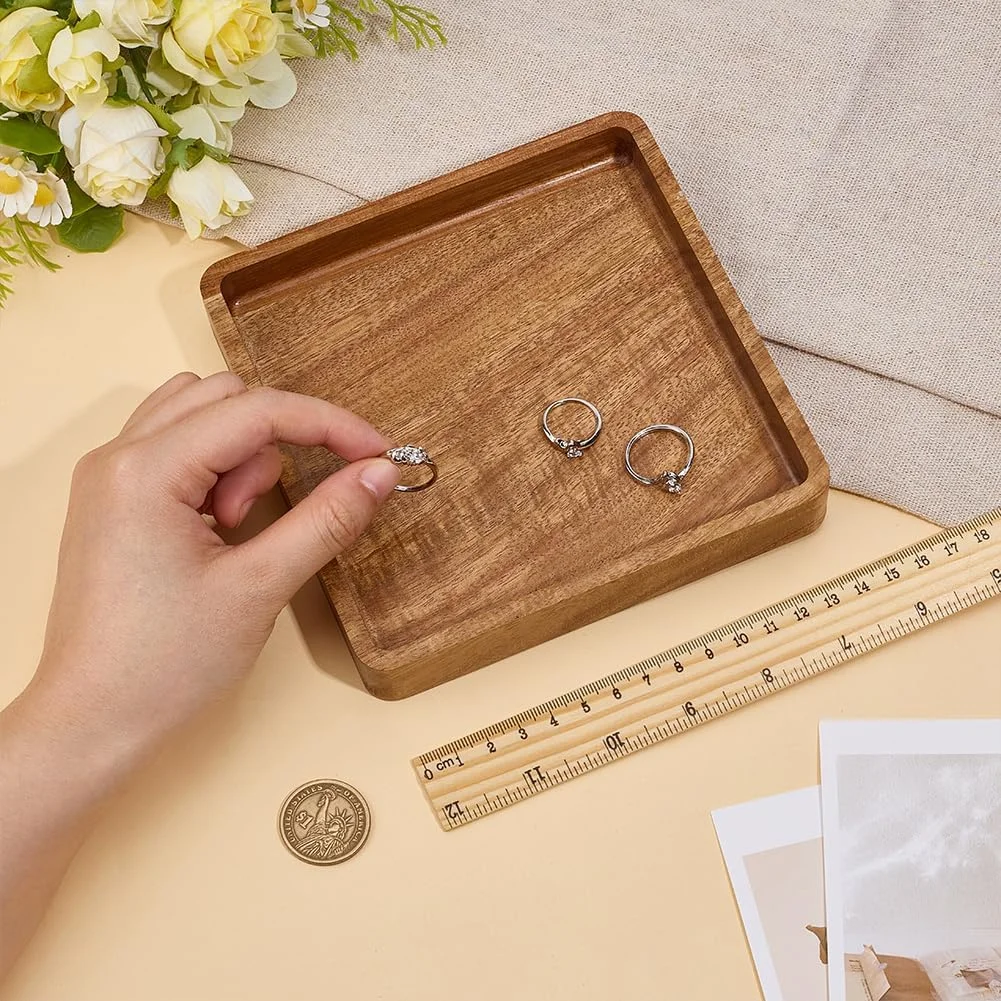 سینی سرو مربع چوبی آکاسیا MAYJOYDIY، تخته سرو چوبی مربع شکل برای ظروف، لوازم آشپزخانه یا هدیه مهمانی شام 15x15 سانتی متر