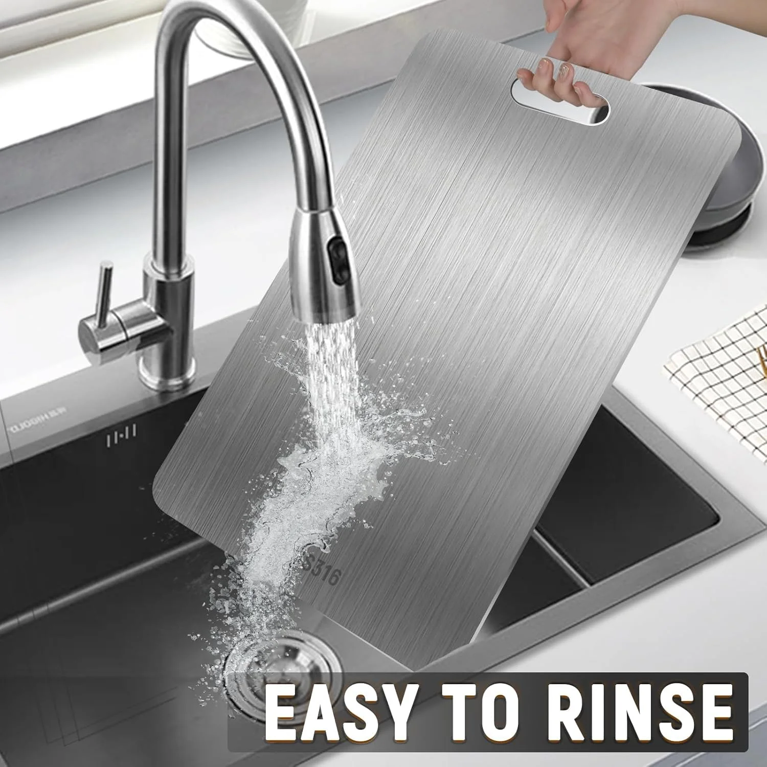 تخته برش آشپزخانه MJRIrifa، تخته برش استیل ضد زنگ 316، تخته برش دو طرفه با ضخامت مناسب برای انواع پخت و پز در آشپزخانه (34 طول x 23 عرض سانتی متر)