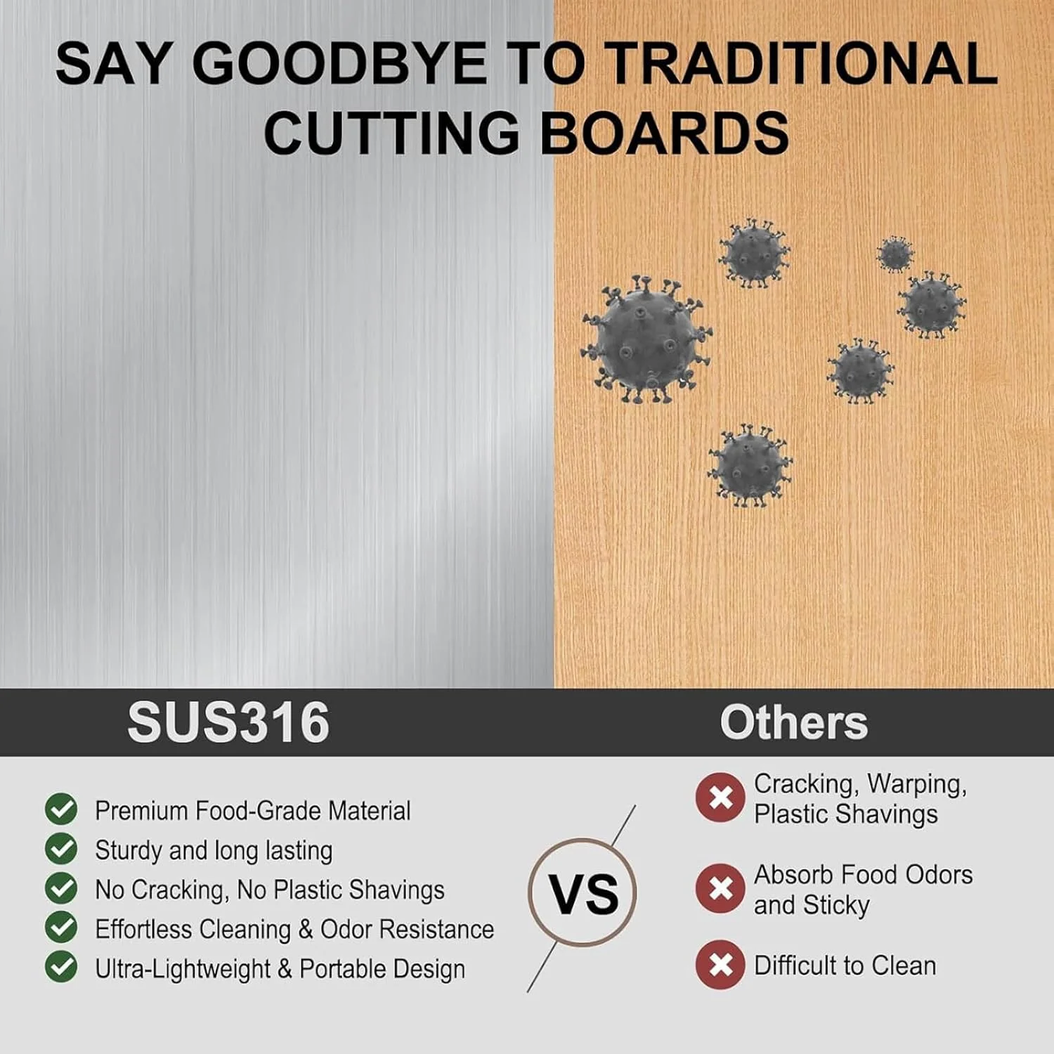 تخته برش آشپزخانه MJRIrifa، تخته برش استیل ضد زنگ 316، تخته برش دو طرفه با ضخامت مناسب برای انواع پخت و پز در آشپزخانه (34 طول x 23 عرض سانتی متر)