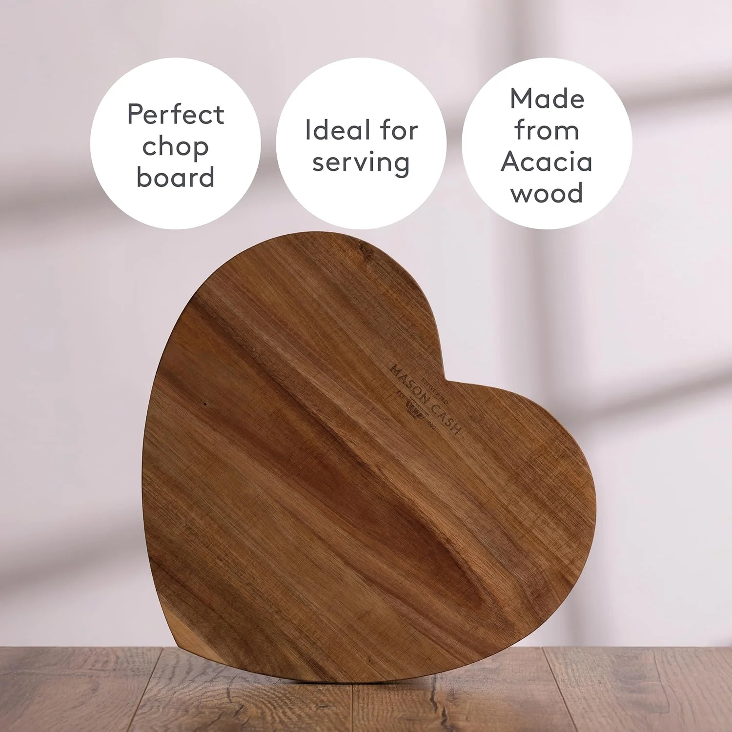 تخته سرو و خردکن چوبی آکاسیا طرح قلب میسن کش، با طراحی روستیک و جذاب، تخته برش با قابلیت تمیز کردن آسان برای گوشت، سبزیجات و سرو