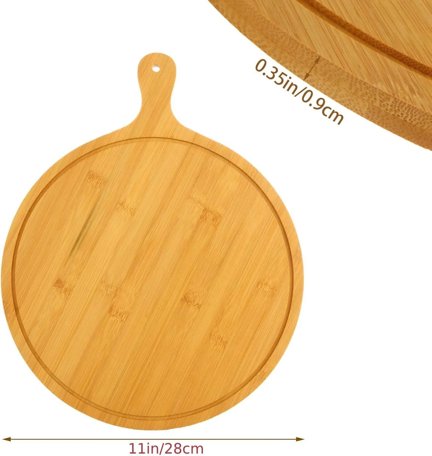 سینی پیتزا چوبی بامبو طبیعی MOMENT با دسته، سینی نان پیتزای خانگی تخته برش تخته خردکن استفاده خانگی سینی چوبی شستشو، (28 x 42 سانتی متر / 11 x 16.5 اینچ)