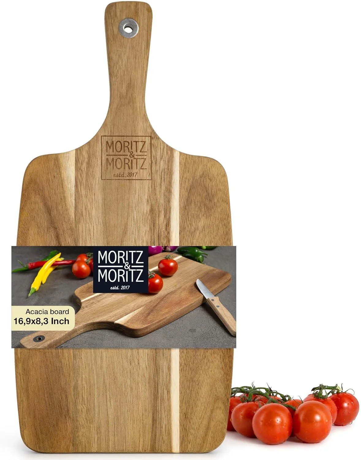 تخته سرو چوبی موریز اند موریز با دسته، 45 × 23 × 2.5 سانتی متر - تخته چوبی برای سرو - تخته چوبی آکاسیا برای آشپزخانه، مناسب برای تخته صبحانه یا تخته پنیر