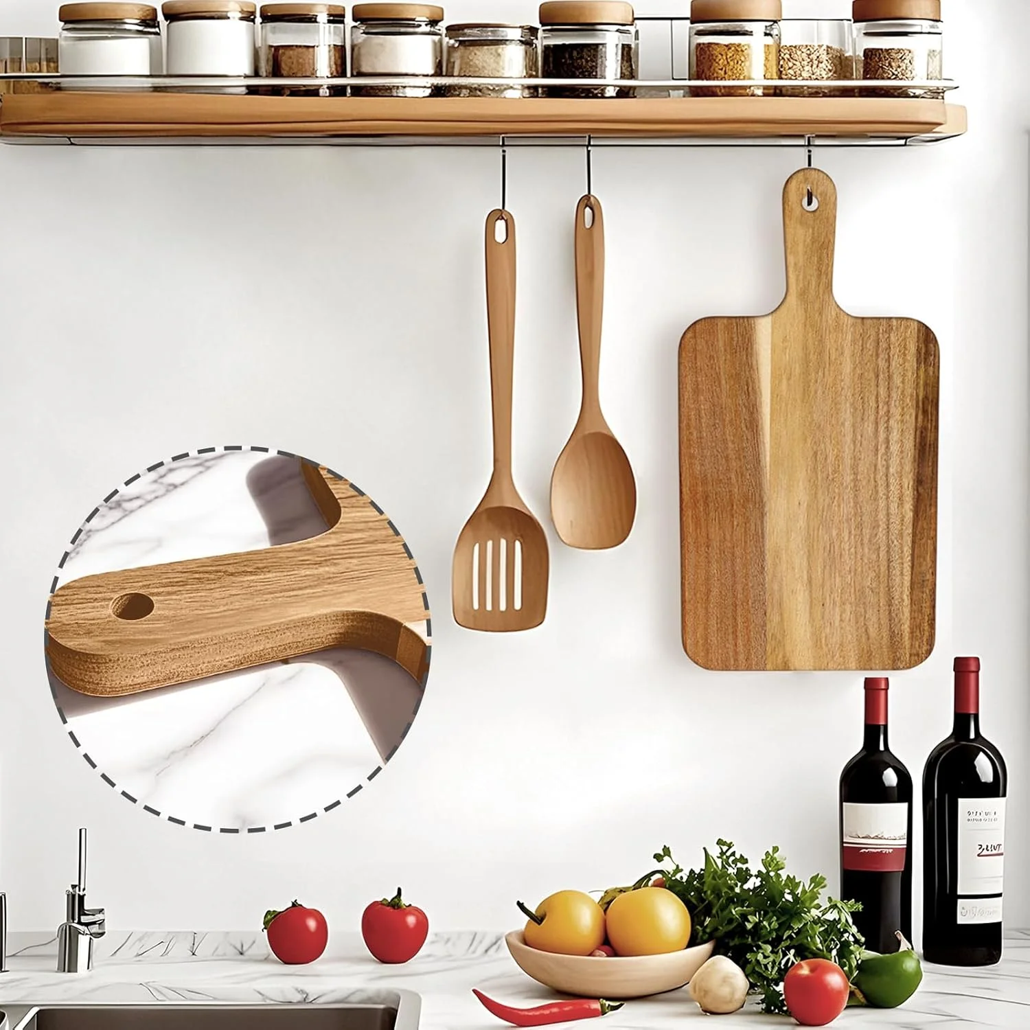 دو عدد تخته برش کوچک چوبی آکاسیا با دسته، 35x18 سانتی متر، تخته خردکن چوبی، تخته سرو با سوراخ برای گوشت، پنیر، سبزیجات، نان و خوراکی های لذیذ