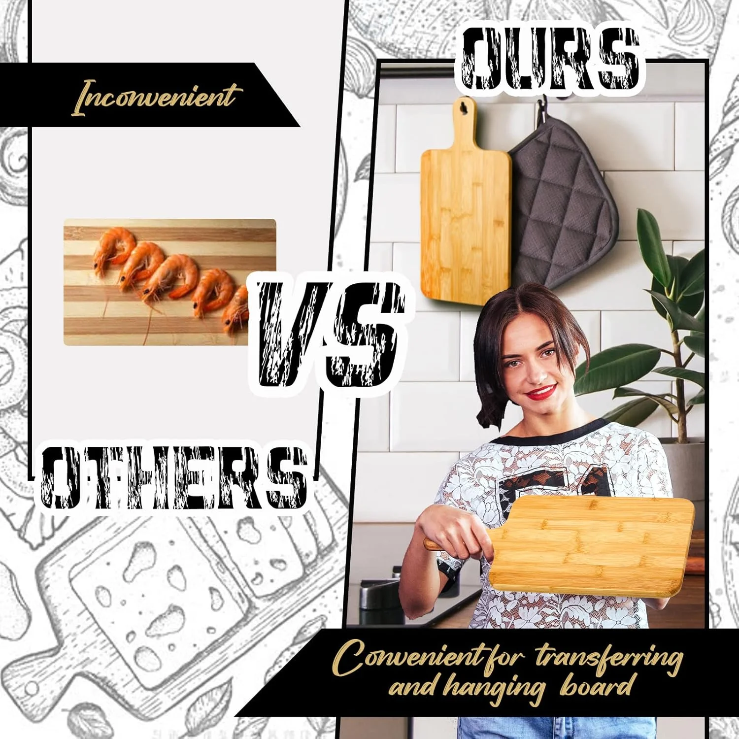 تخته برش چوبی نونن، 30 عدد، با دسته، 40x20 سانتی متر، تخته سرو چوبی بامبو اقاقیا برای پیتزا، نان، پنیر، گوشت، میوه، سبزیجات (بامبو)