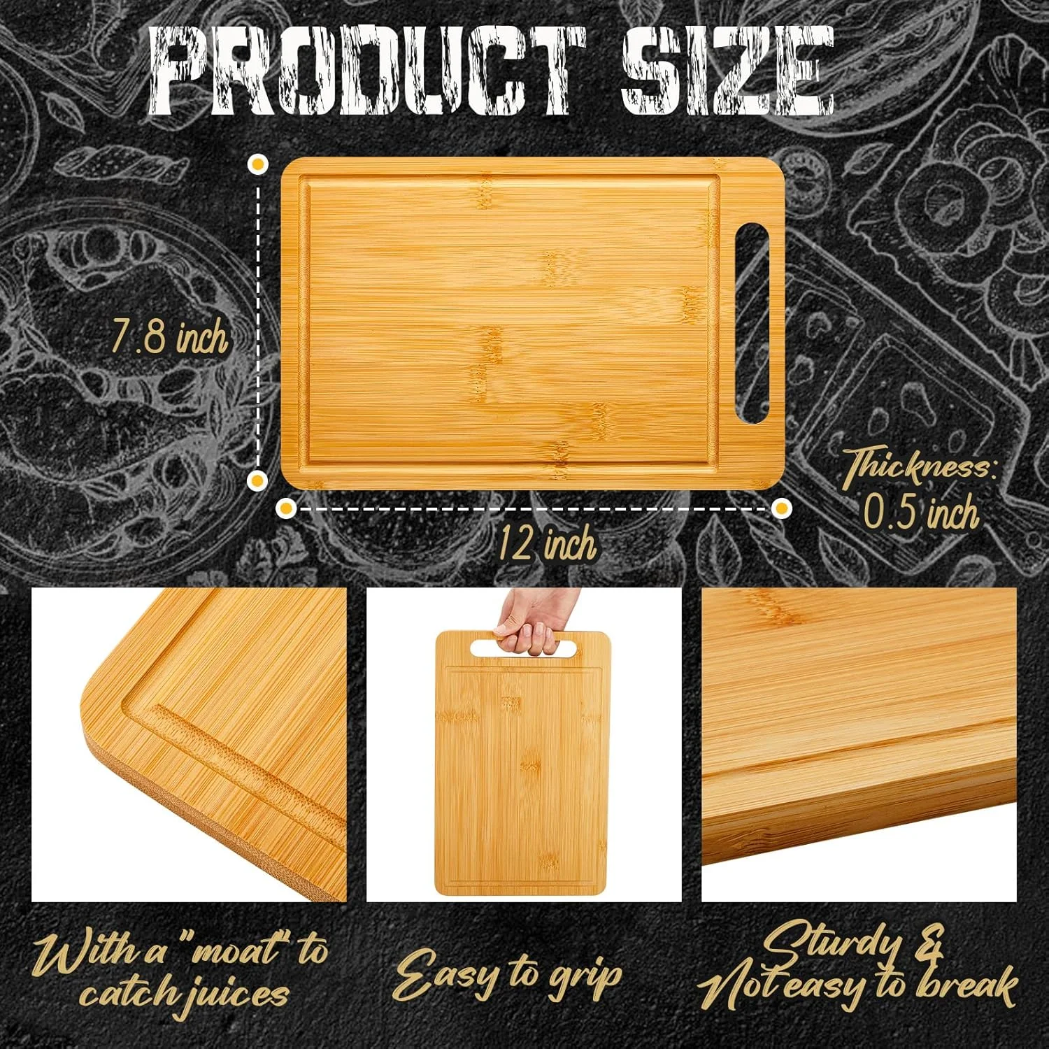 تخته برش چوبی بامبو نونن، 10 عددی، با دسته، 30.5x20 سانتی متر، تخته سرو چوبی بامبو، تخته خردکن آشپزخانه برای پیتزا، نان، پنیر، گوشت، میوه، سبزیجات (تخته مربعی تازه)