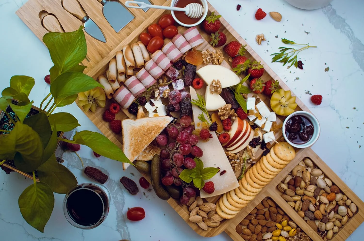 تخته پنیر و ست چاقو بسیار بزرگ - تخته سرو بامبو برای گوشت و پیش غذا