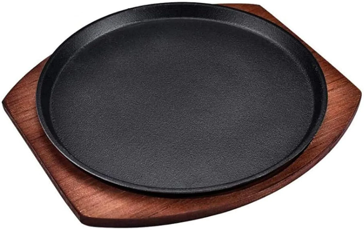 بشقاب استیک گرد تابه پیتزا چدنی گرد با تخته سرو چوبی ظرف سرو داغ تابه تفن یاکی گرد