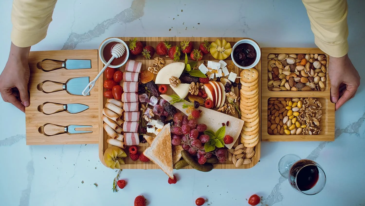 تخته پنیر و ست چاقو بسیار بزرگ - تخته سرو بامبو برای گوشت و پیش غذا