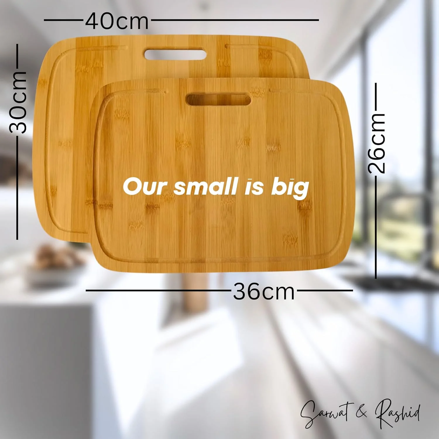 تخته برش چوبی بامبو اصل با شیار آبمیوه برای گوشت، سبزیجات، پنیر و نان | ست 2 عددی: 40x30x1.4 سانتی متر و 36x26x1.4 سانتی متر | طراحی بادوام و چند منظوره! لوازم جانبی آشپزخانه و رستوران.