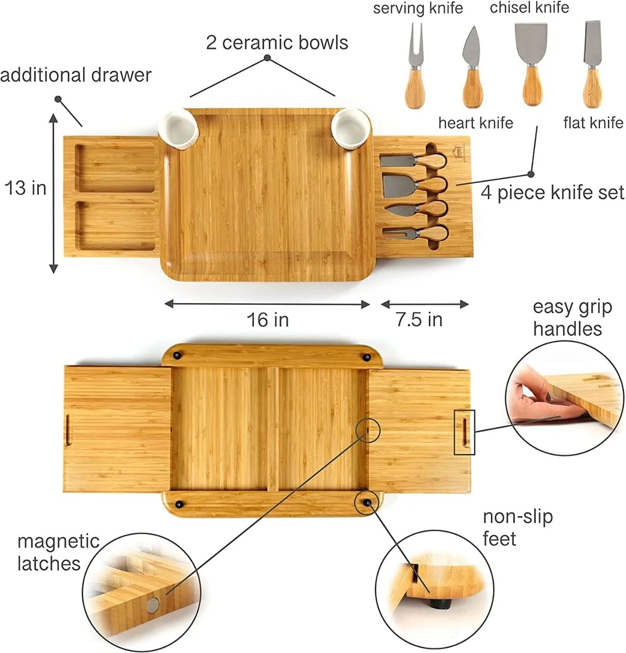تخته پنیر و ست چاقو بسیار بزرگ - تخته سرو بامبو برای گوشت و پیش غذا