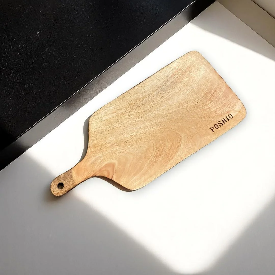 تخته گوشت چوبی POSHIO، تخته برش/سرو، سینی برای سبزیجات، میوه ها و پنیر | چوب انبه طبیعی | 41 x 18 x 2.5 سانتی متر | دست ساز از یک تکه چوب (بدون اتصال)