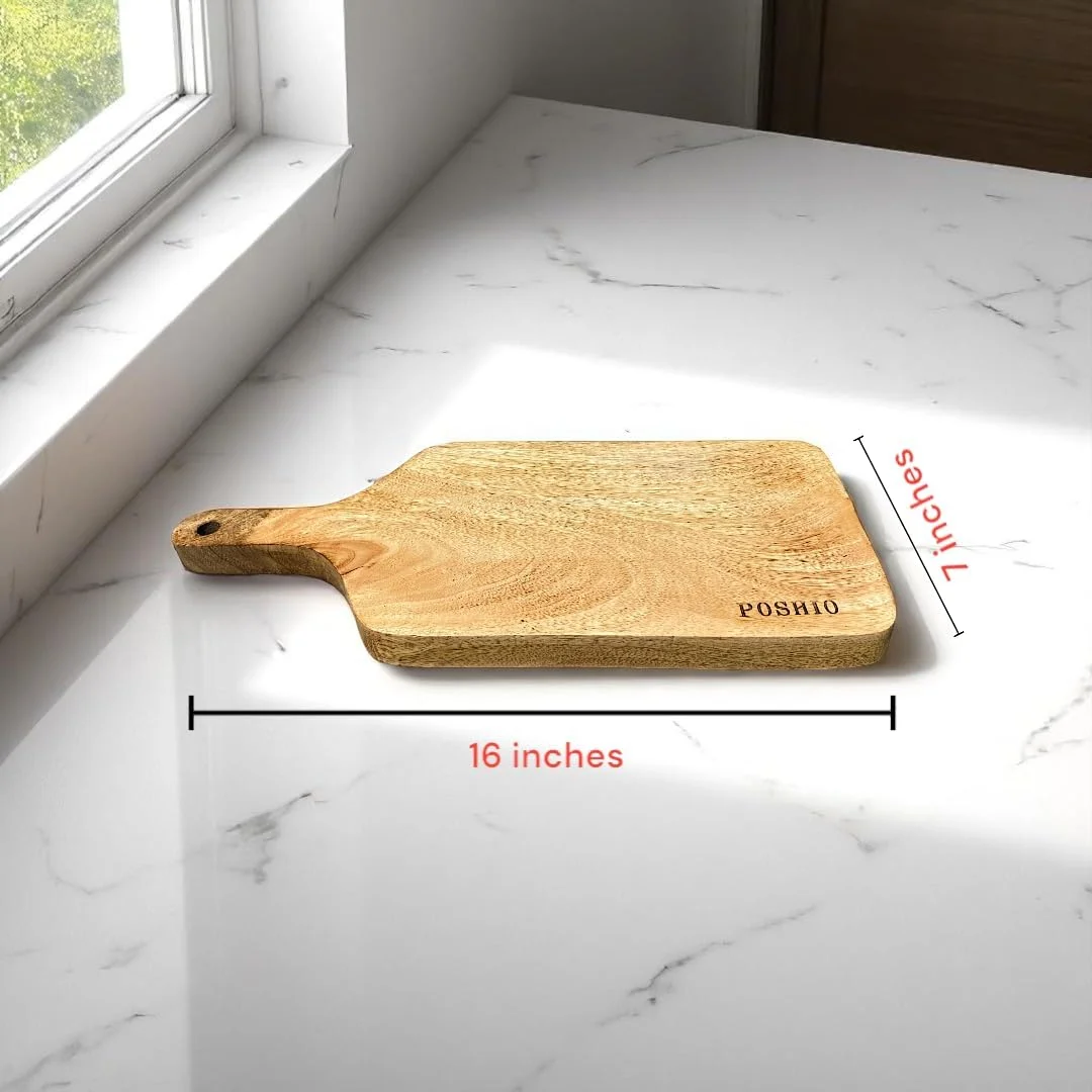 تخته گوشت چوبی POSHIO، تخته برش/سرو، سینی برای سبزیجات، میوه ها و پنیر | چوب انبه طبیعی | 41 x 18 x 2.5 سانتی متر | دست ساز از یک تکه چوب (بدون اتصال)