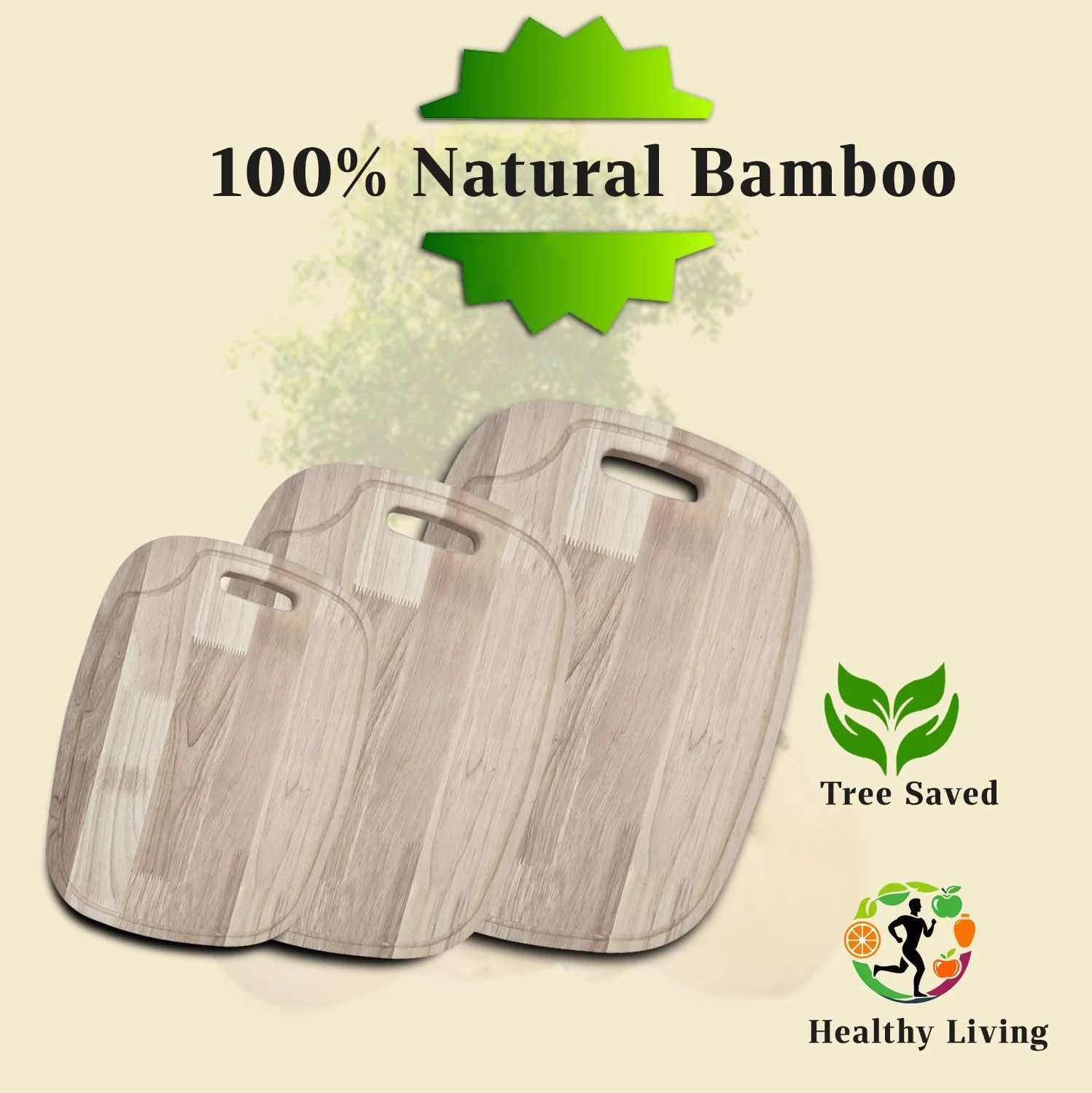 ست تخته سرو و خردکن بامبو طبیعی بیضی شکل در 3 سایز، تخته های بادوام برای آشپزخانه، تخته سرو چوبی برای پنیر و گوشت (تخته خردکن بامبو بیضی - متوسط)