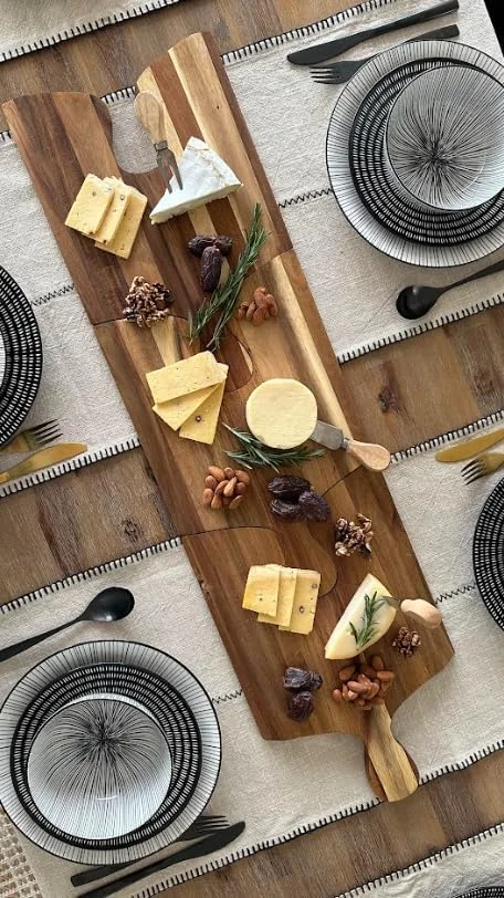 ست تخته سرو، خرد کردن و برش چوبی آکاسیا، طراحی پازلی 3 تکه متصل شونده، مناسب برای سرو پنیر، گوشت، میوه، سبزیجات و نان