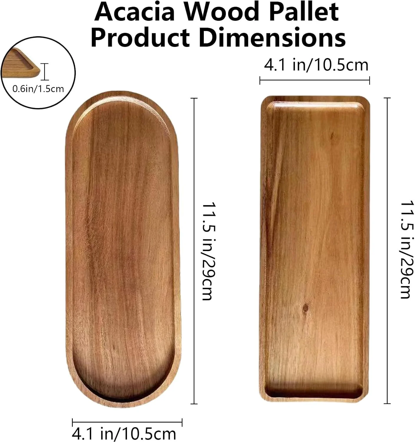 دو عدد سینی چوبی، تخته سرو چوب اقاقیا، سینی مستطیلی میز، بشقاب شام تزئینی کوچک برای غذا، میوه، پیش غذا، شیرینی، نان، چای، قهوه. 29x10.6 سانتی متر برای مهمانی ها در همه مناسبت ها