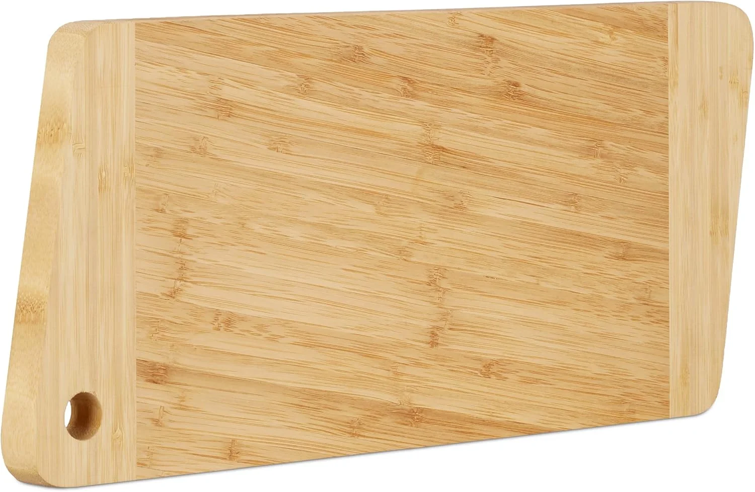 تخته برش بامبو Relaxdays، تخته خردکن مربعی با سوراخ، تخته چوبی جامد برای سرو، ارتفاع x عرض x عمق 2 x 38 x 18 سانتی متر، طبیعی