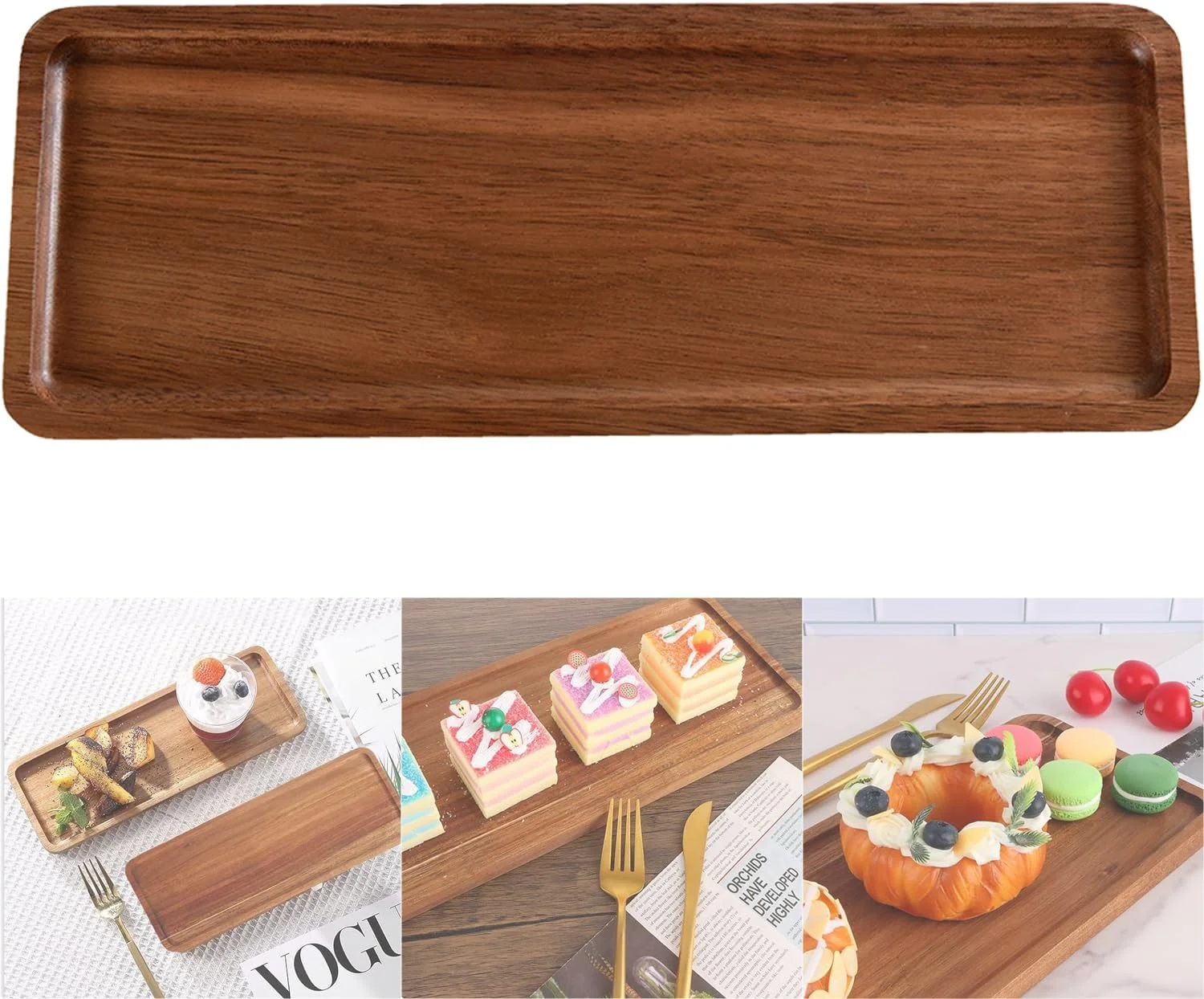 سینی چوبی مستطیلی، سینی چای، سینی چوبی کوچک، سینی تزئینی، سینی چوبی برای نمایش، تخته سرو چوبی، برای سرو چای، قهوه، کلید و لوازم حمام