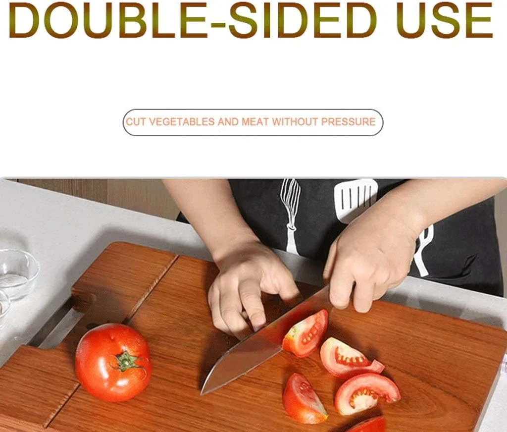 تخته برش چوبی جامد دو طرفه و تخته خردکن برای آشپزخانه و تخته گوشت و سبزیجات و تخته سرو چوبی با دستگیره استیل کوچک، تک رنگ - 40x27x2.2 سانتی متر